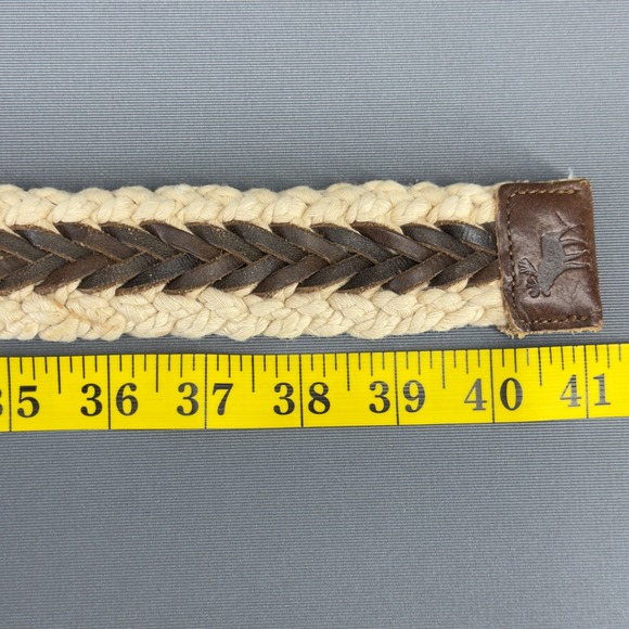Abercrombie & Fitch Mens Woven Rope and Leather Belt L XL Brown Buckle‎ Casual - Picture 5 of 6